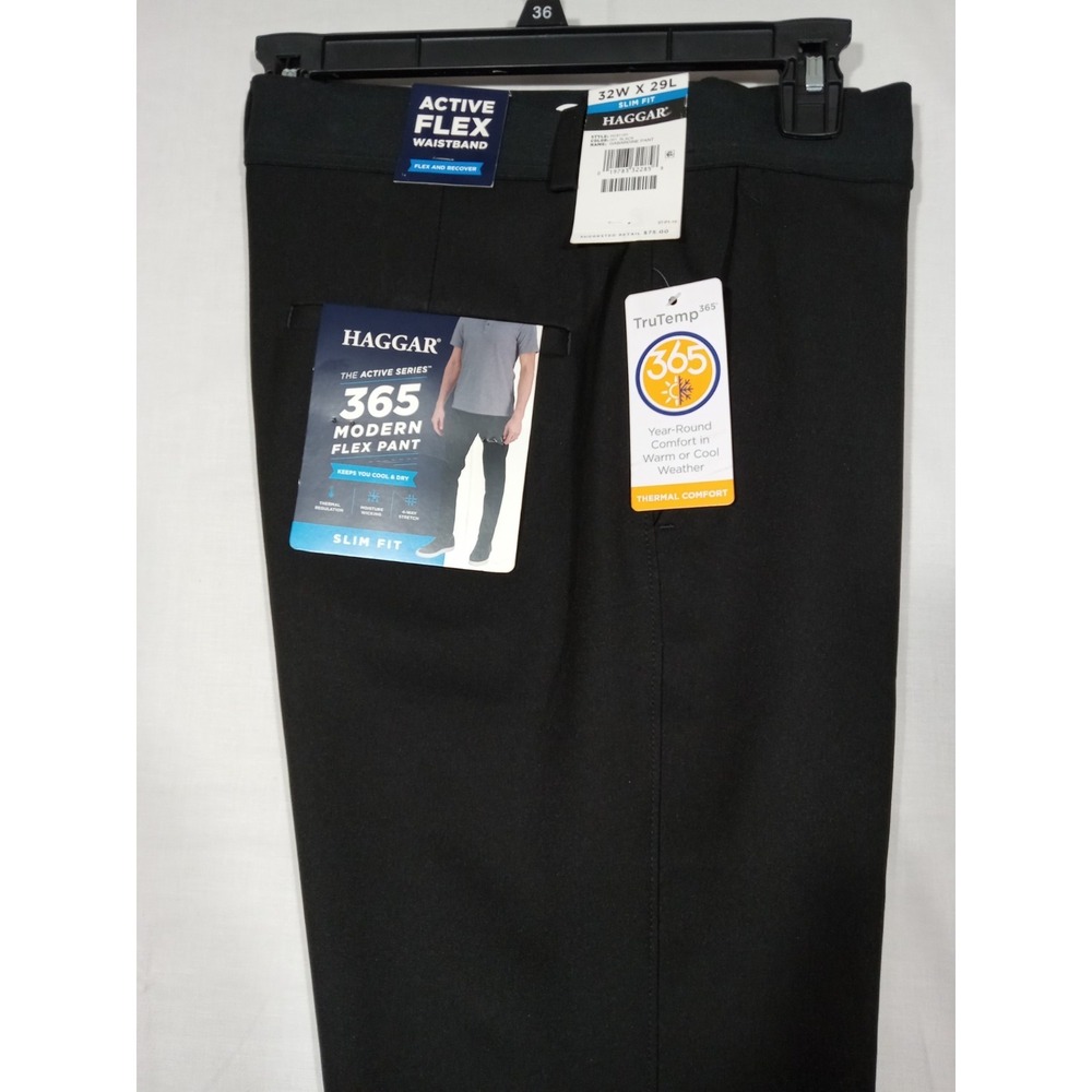 Haggar Men's 365 Modern‎ Flex Pants 32x29 Black Slim Fit